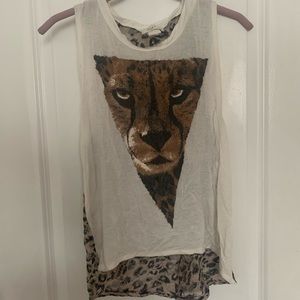 White Leopard Graphic Lace Back Muscle Tee
